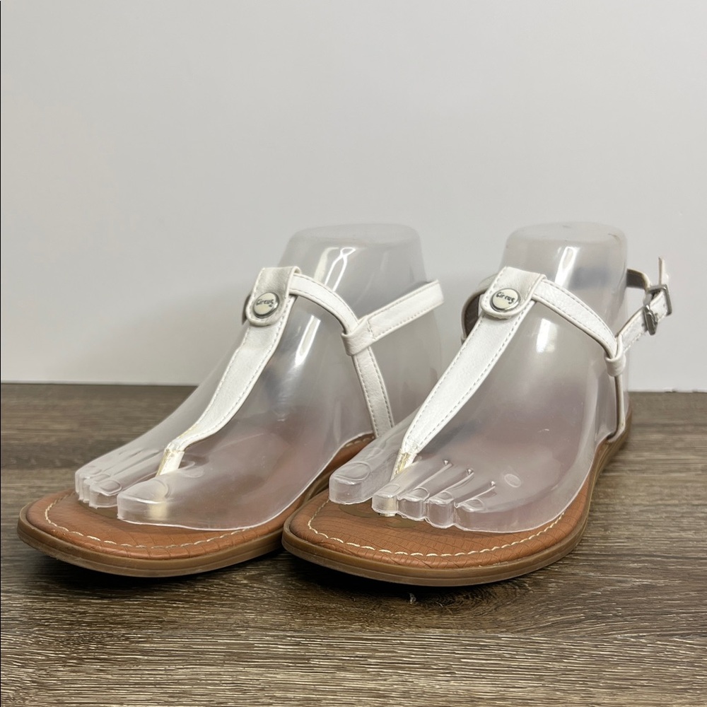 Circus by Sam Edelman “Cayden” White Thong Sandals Ankle Strap Gold Logo 8.5